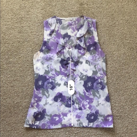Halogen 100% Silk Purple Floral Blouse with Ruffle - Picture 4 of 6